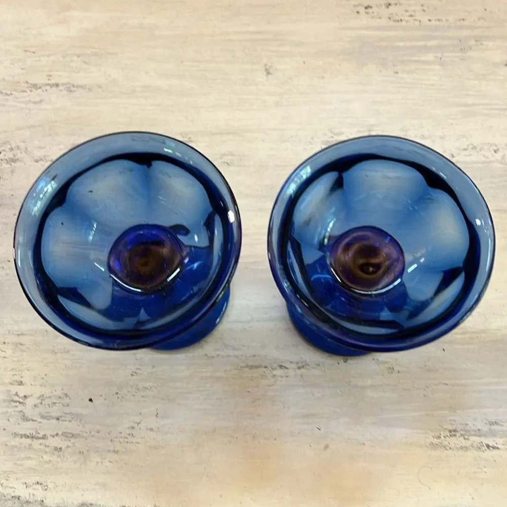 1970’s Vintage Deep Blue Old Williamsburg Set of 2 Sherbet Dessert Glasses
